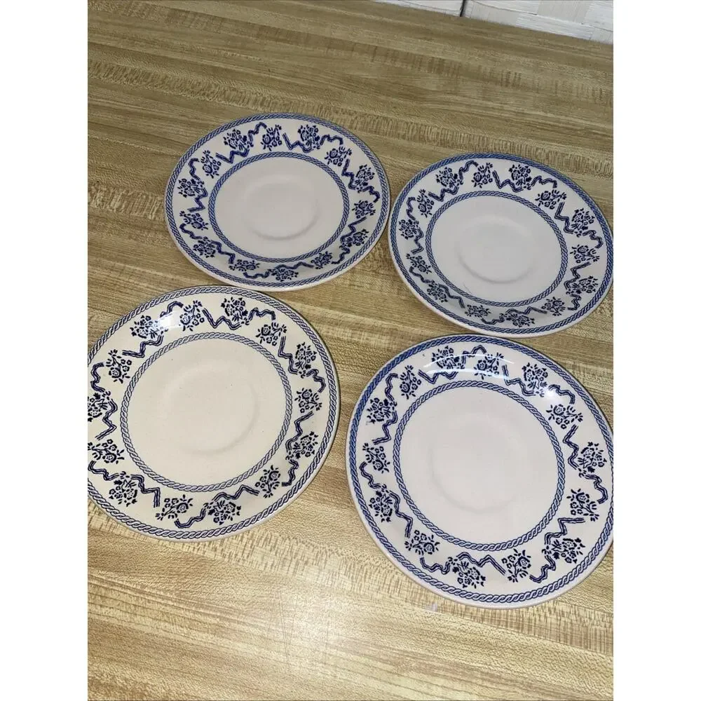 Set of 4 Vintage Laura Ashley Blue Petite Fleur Johnson Brothers Saucers 1976
